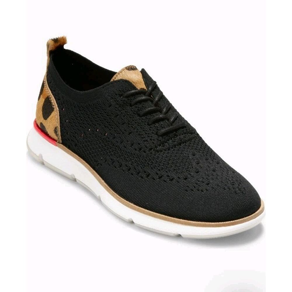 Cole Hann Zerogrand Stitchlite Oxford W21344 Women's 9 B Black Animal Print Nwob